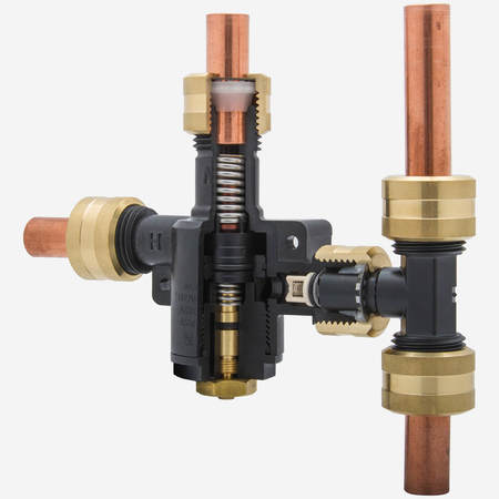 Alpha Lead Free Tempering Valve, Plastic, 1/2" Connections, 3/8” Brass Compression Tee STP7069-12S-BCT